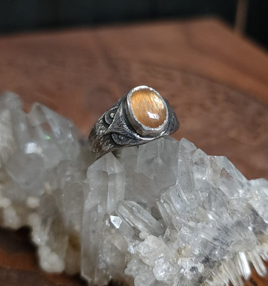 Sterling Silver & Sunstone Owl Ring - 8.5