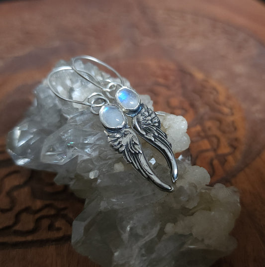 Sterling Silver & Moonstone Angel Wing Earrings