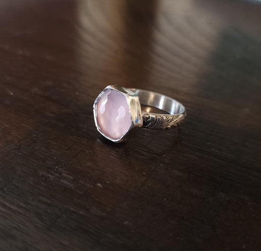 Sterling Silver & Pink Chalcedony Ring - Size 9.5