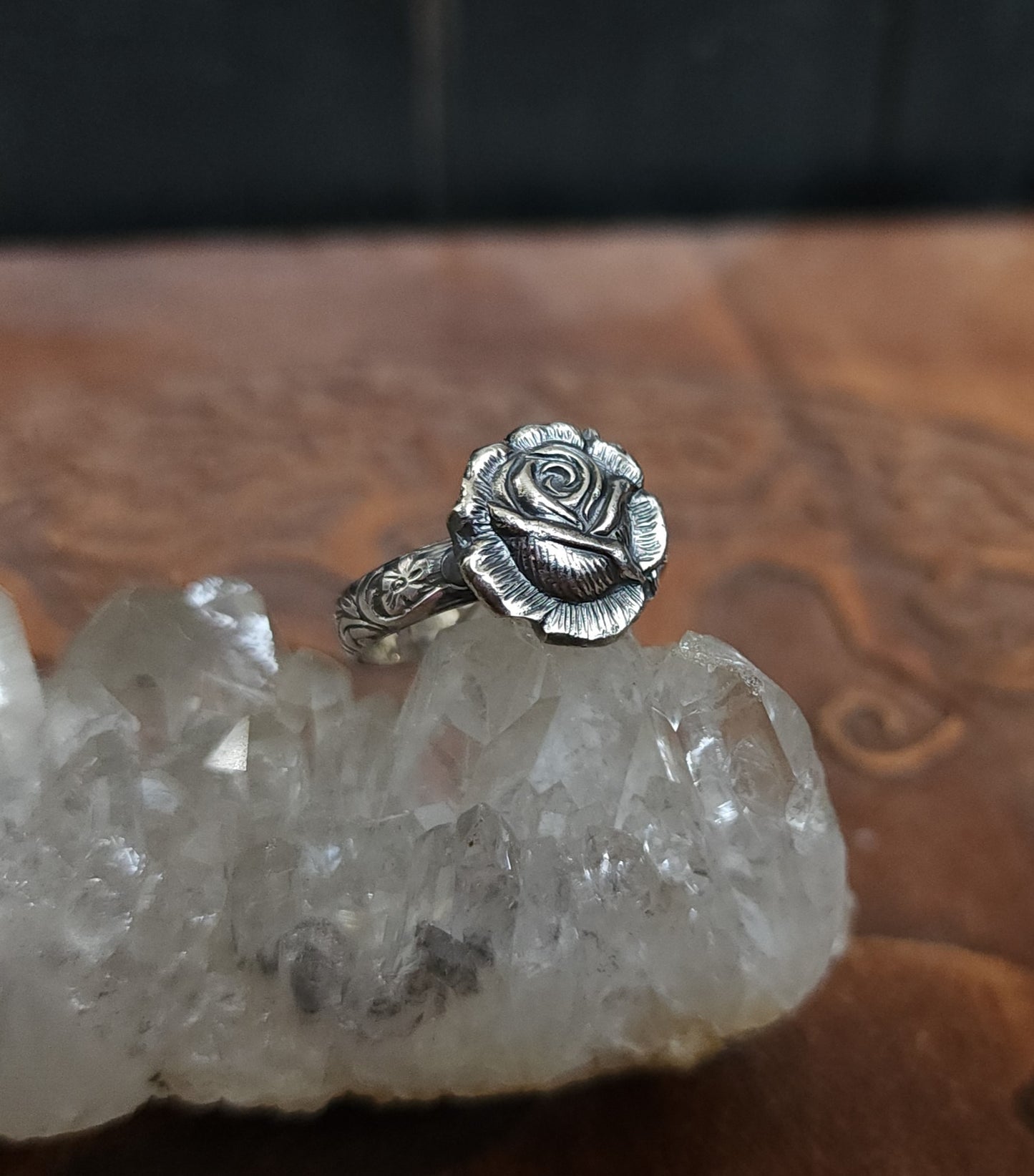 Sterling Silver Rose Ring - Size 8.75