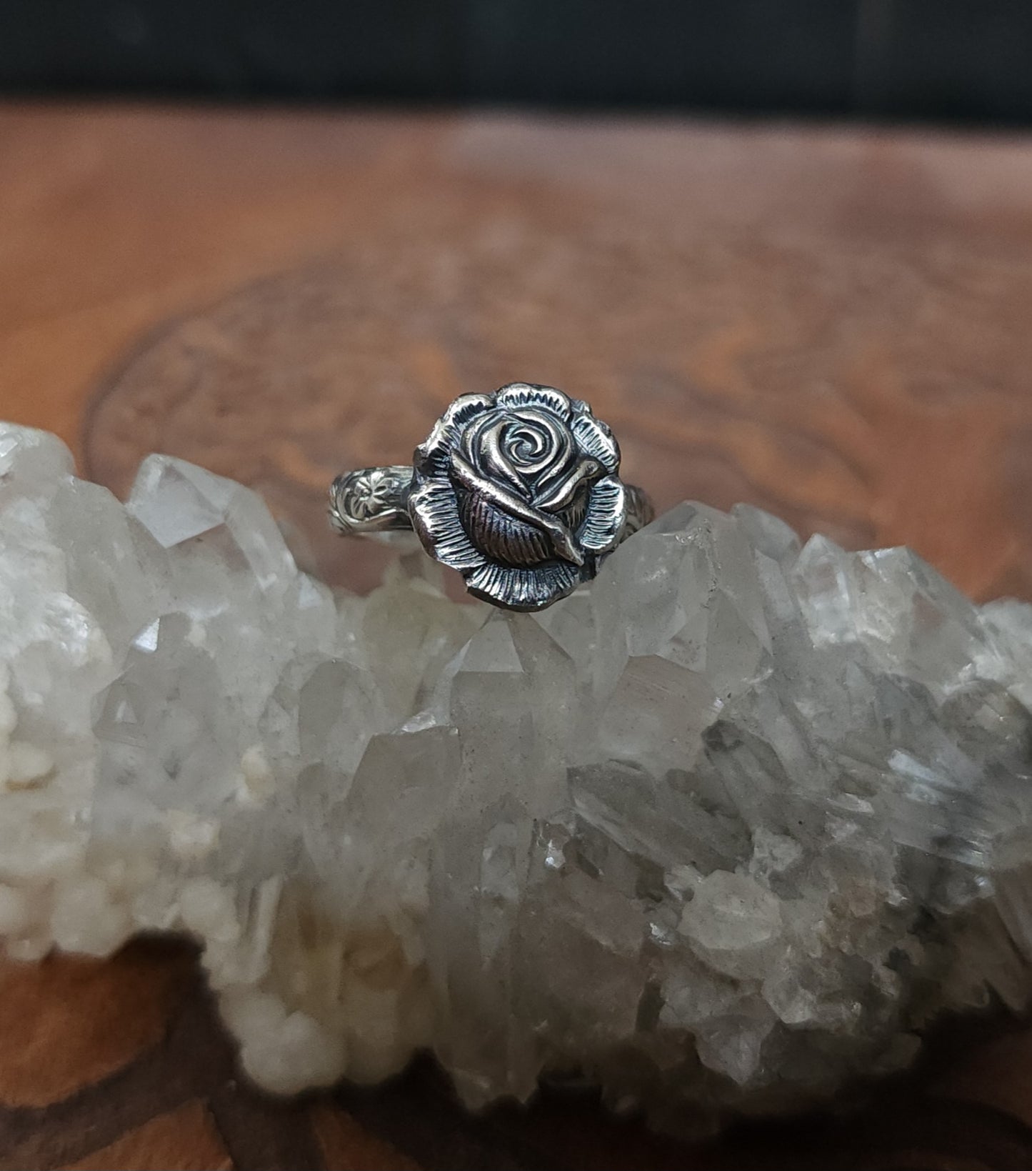 Sterling Silver Rose Ring - Size 8.75