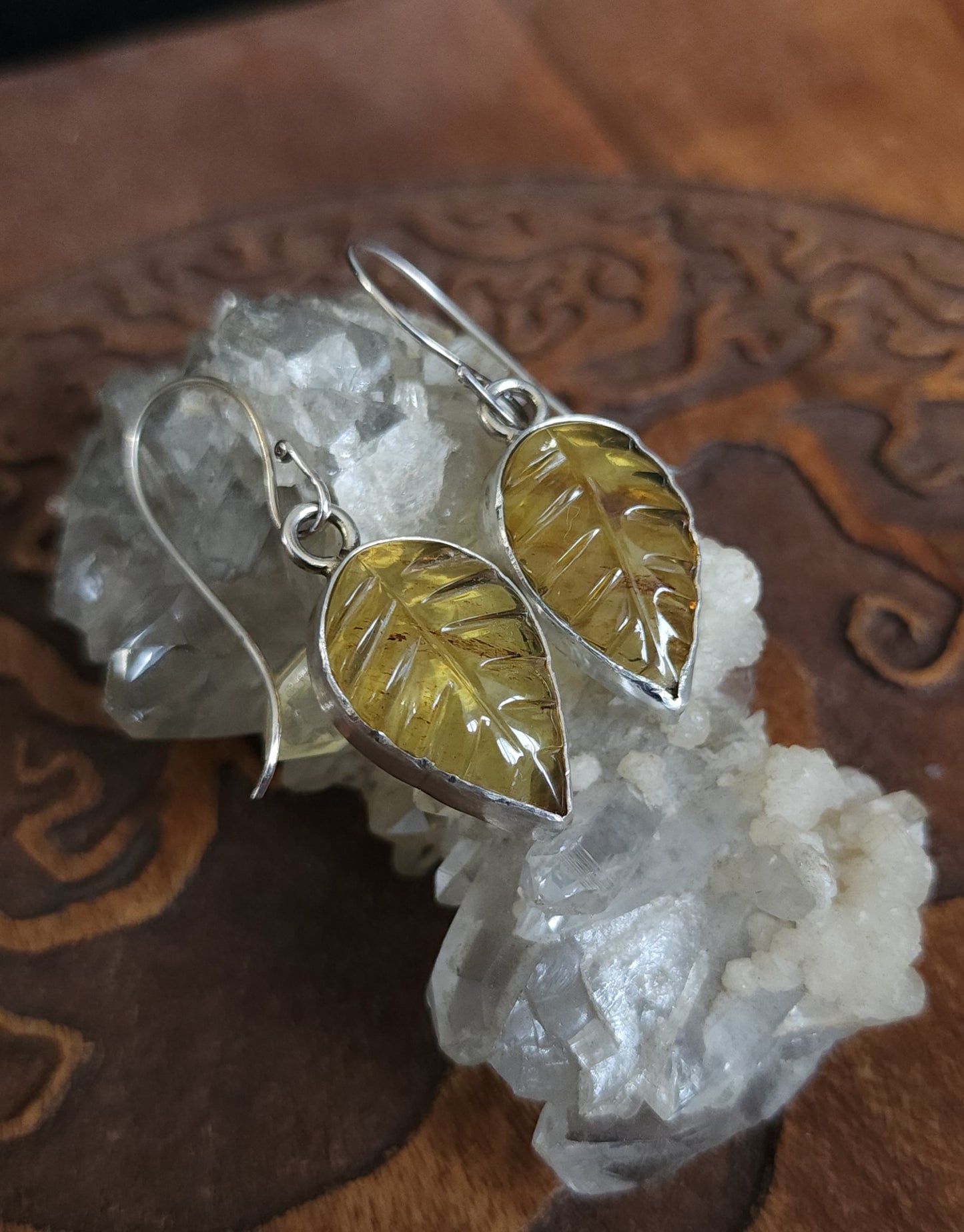 Mexican Amber Leaf Earrings