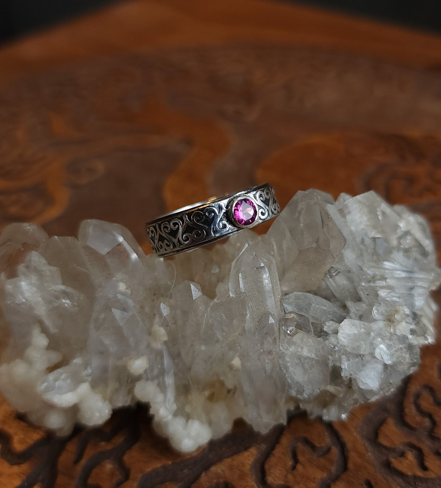 Sterling Silver & Rhodolite Garnet Ring - Size 10