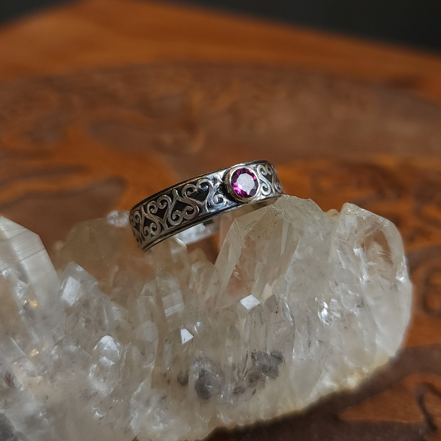Sterling Silver & Rhodolite Garnet Ring - Size 10