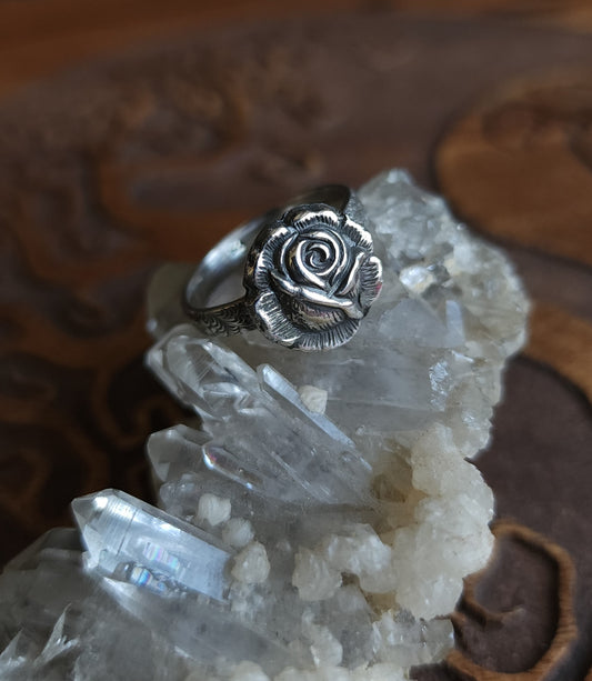 Sterling Silver Rose Ring - Size 8