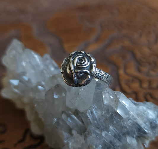 Sterling Silver Rose Ring - Size 8