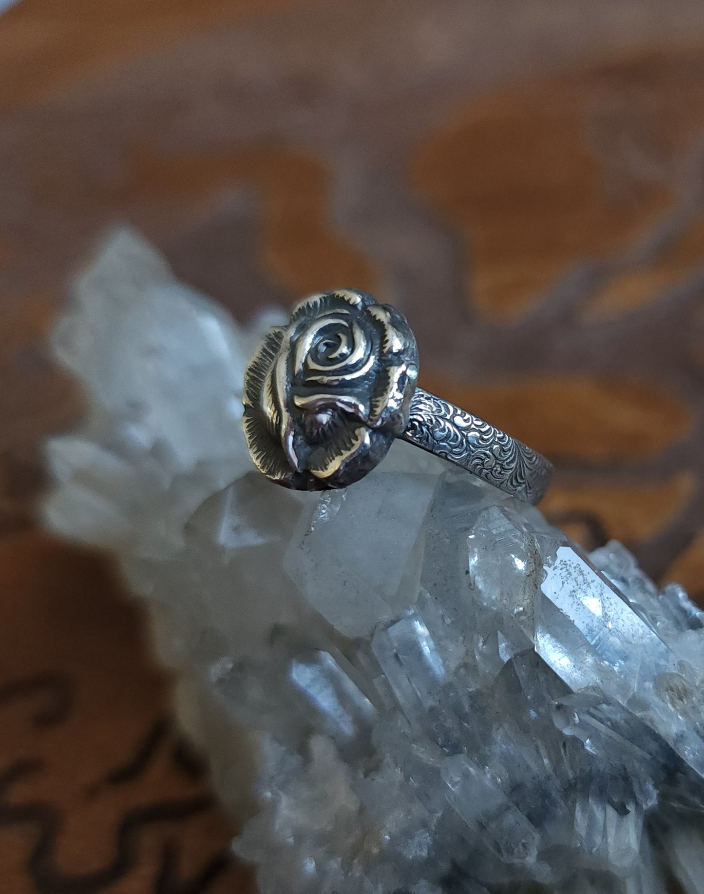 Sterling Silver Rose Ring - Size 8