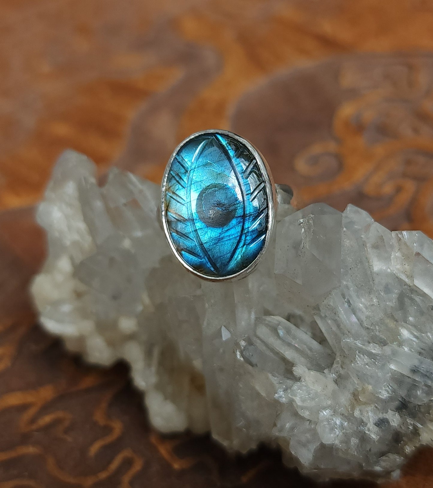 Labradorite & Sterling Silver Eye Ring - Size 9