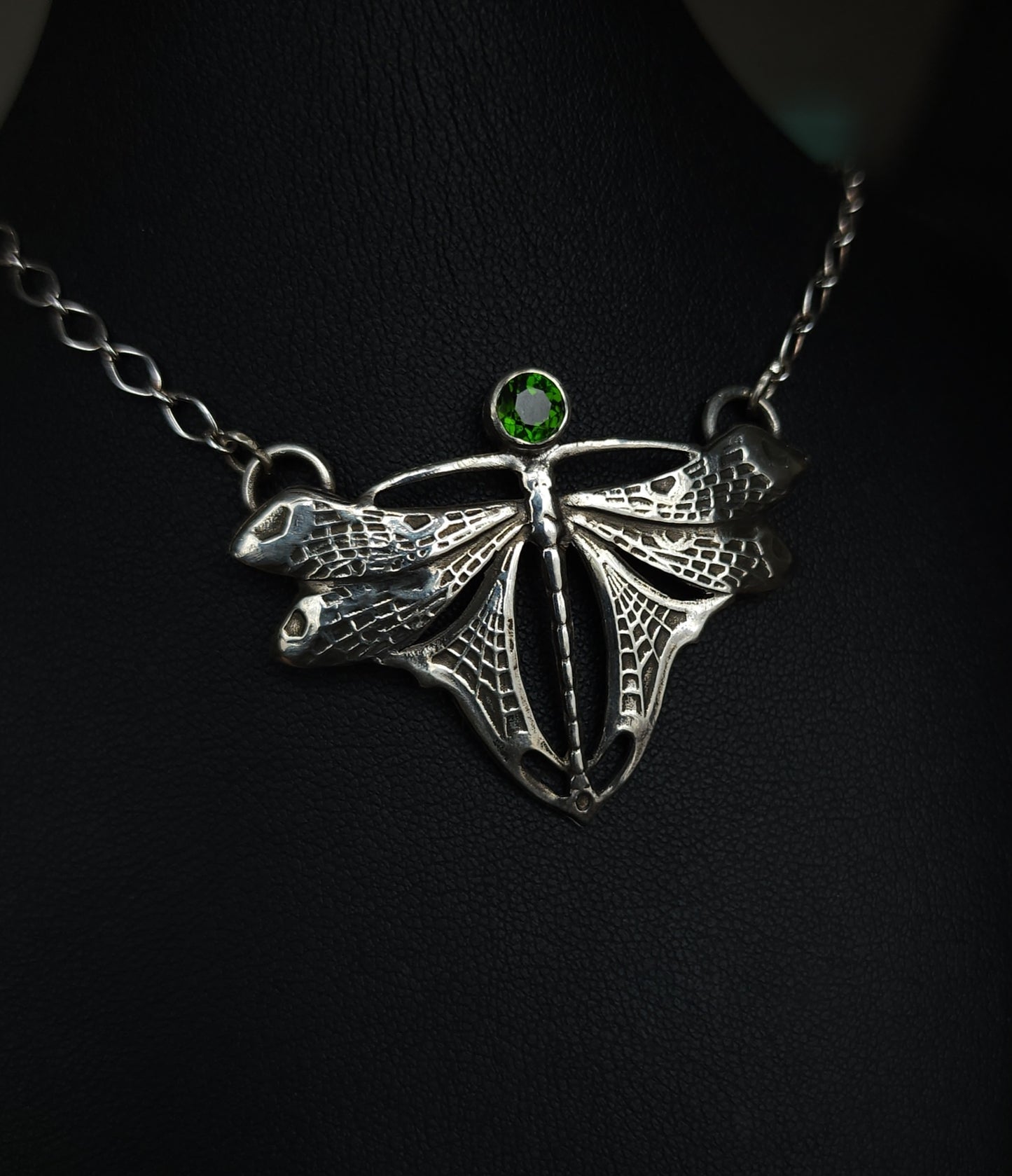Sterling Silver & Chrome Diopside Dragonfly Necklace