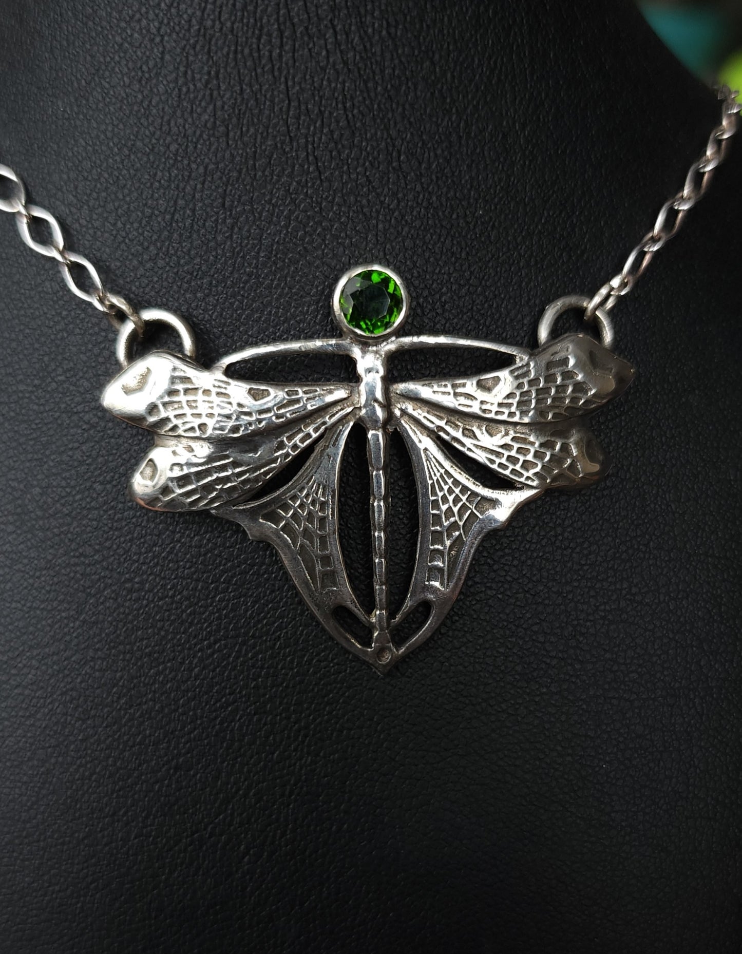 Sterling Silver & Chrome Diopside Dragonfly Necklace