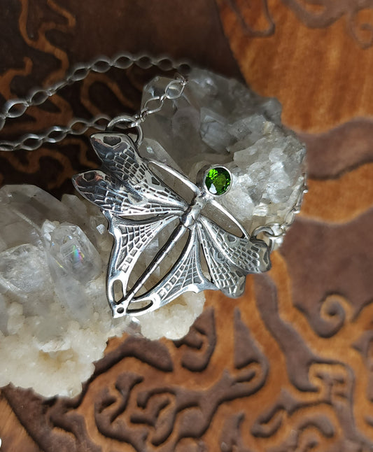 Sterling Silver & Chrome Diopside Dragonfly Necklace