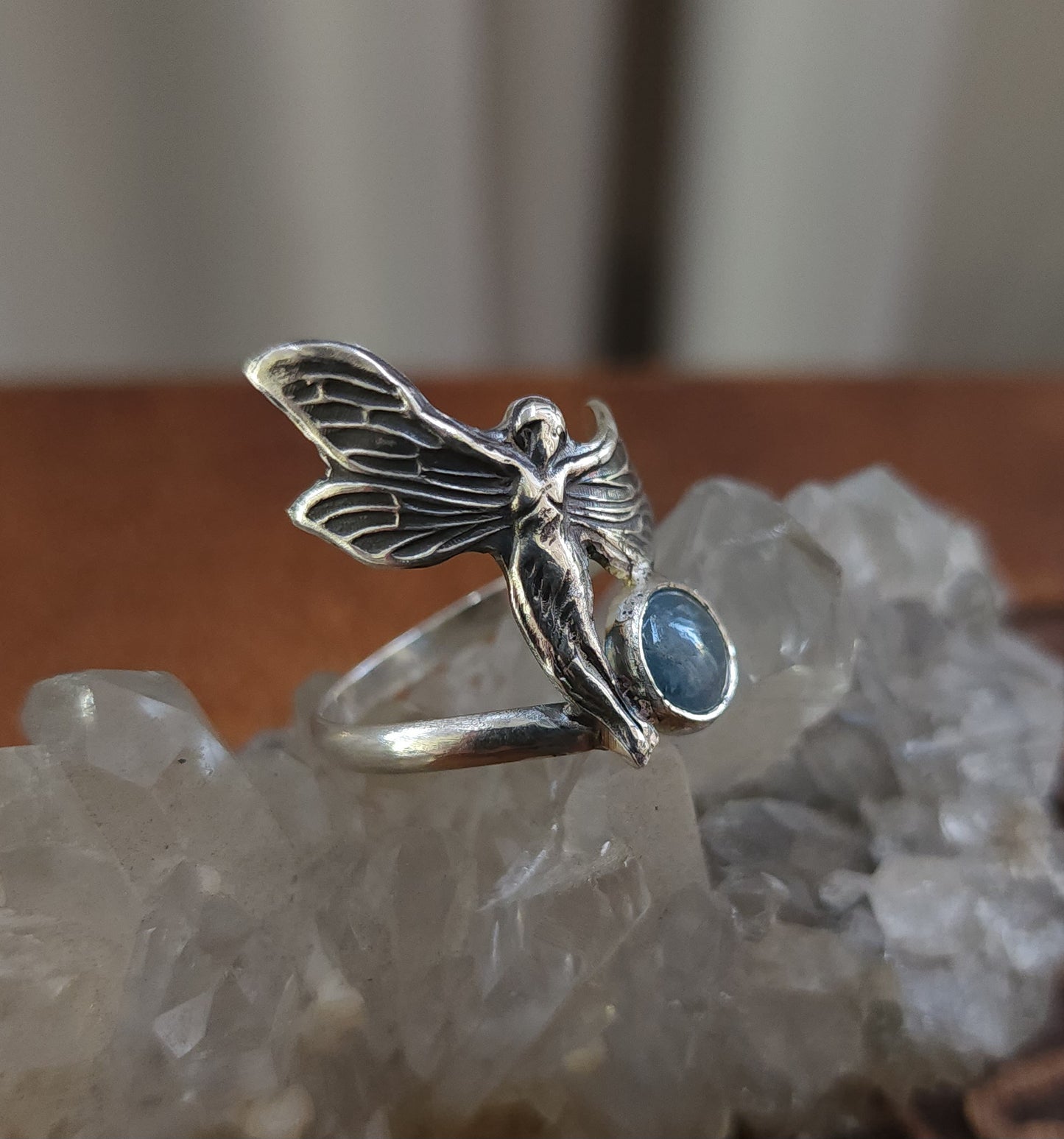 Sterling Silver & Aquamarine Fairy Ring - 8.5