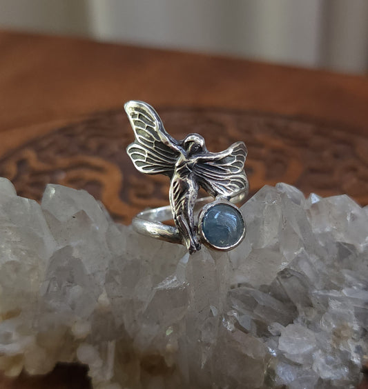 Sterling Silver & Aquamarine Fairy Ring - 8.5