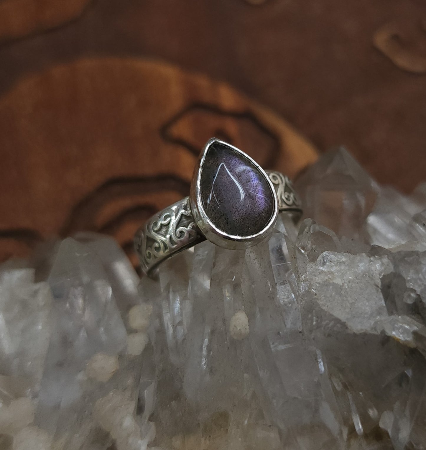 Purple Labradorite & Sterling Silver Ring - Size 9