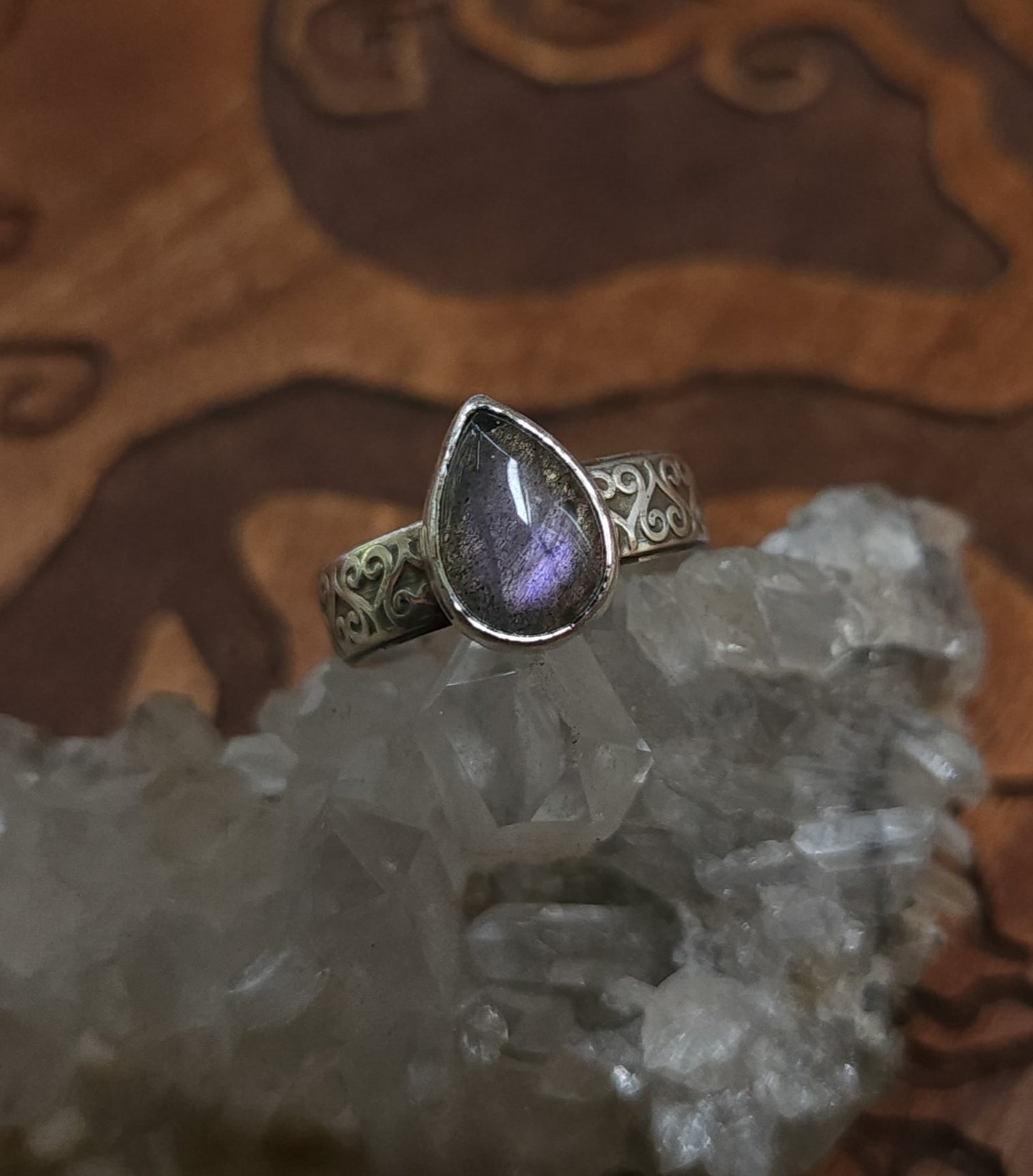 Purple Labradorite & Sterling Silver Ring - Size 9