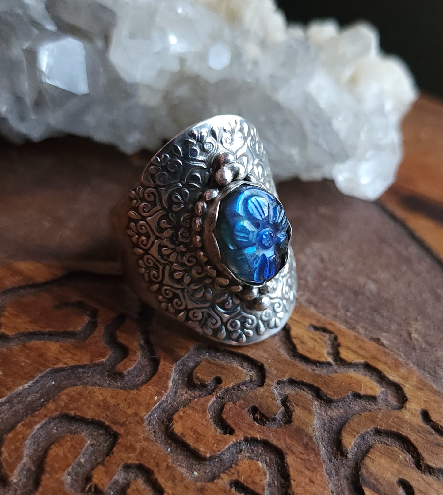 Sterling Silver & Labradorite Mandala Ring