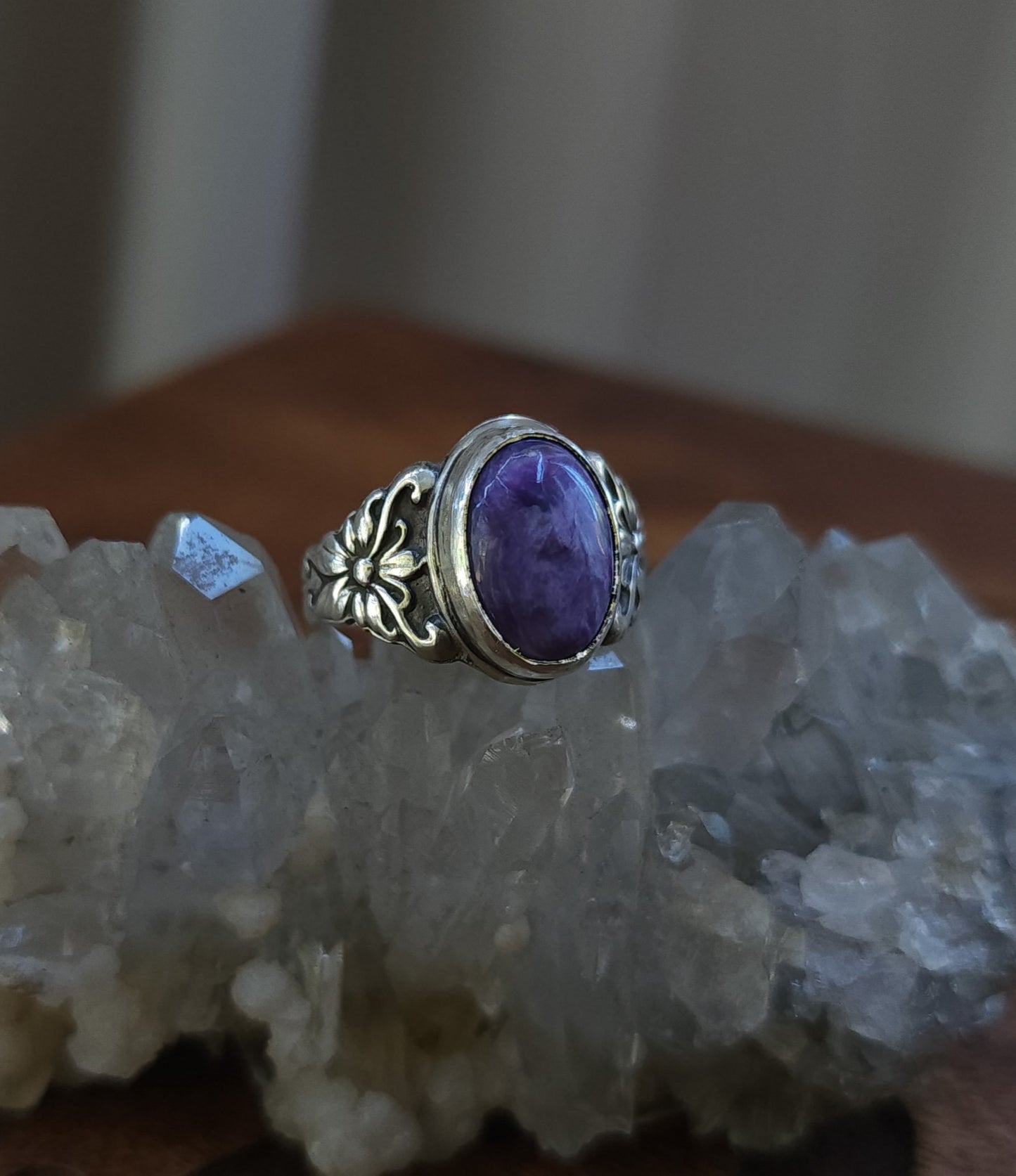 "Spring Fae" - Sterling Silver & Charoite Ring - Size 10