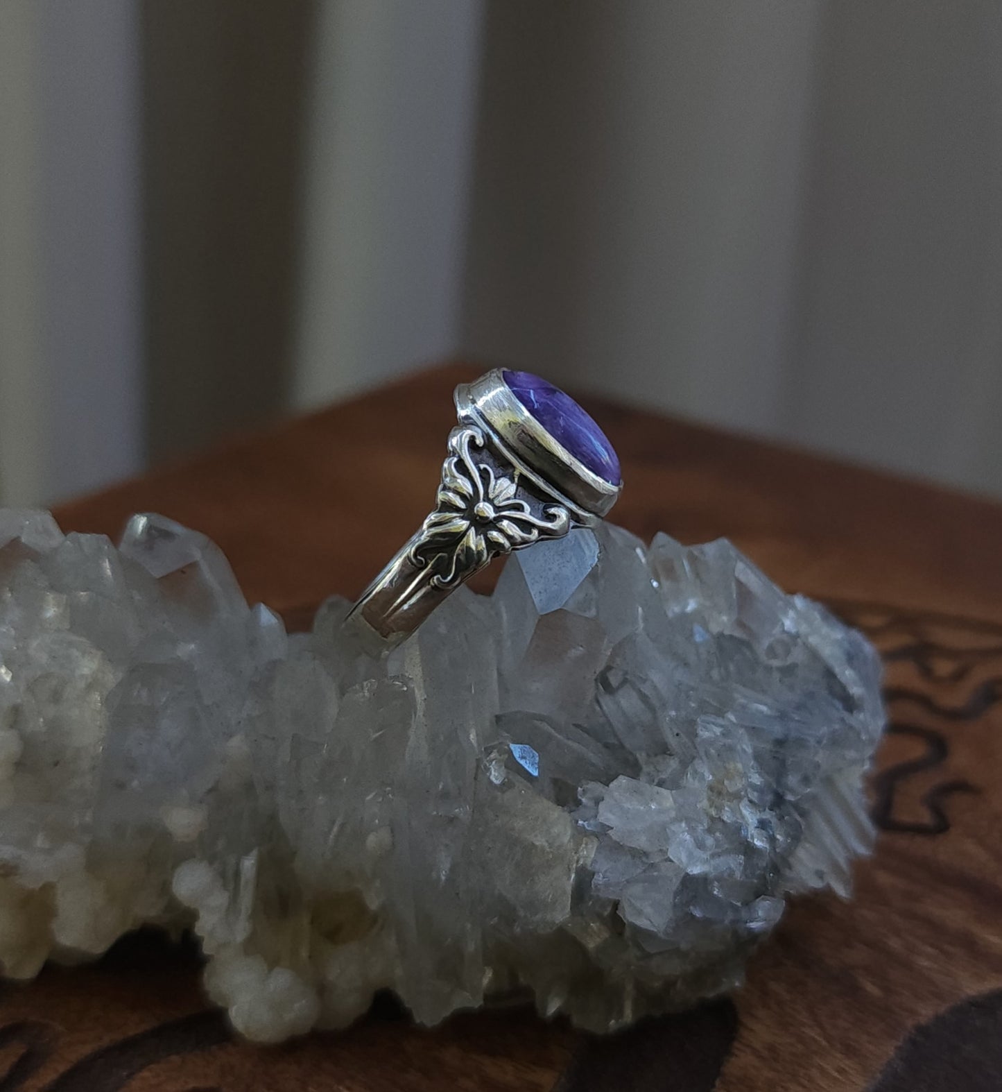 "Spring Fae" - Sterling Silver & Charoite Ring - Size 10