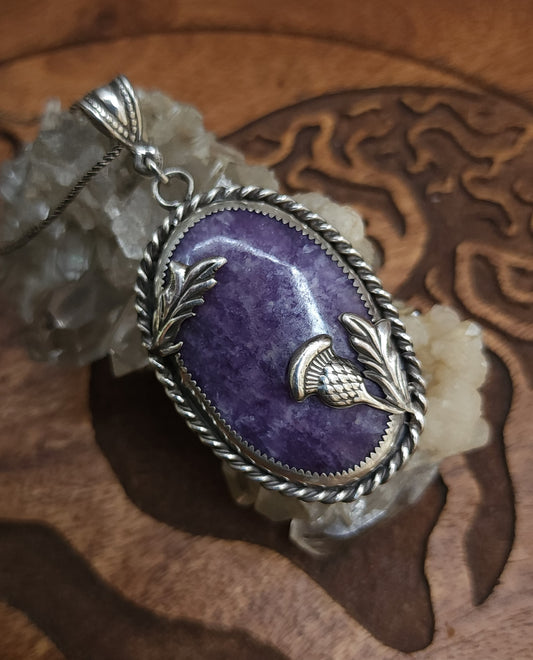 Sterling Silver & Lepidolite Thistle Pendant