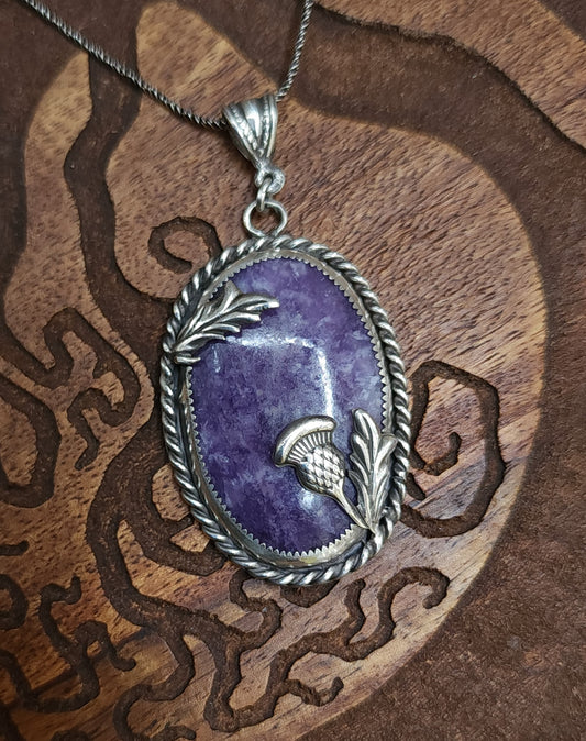 Sterling Silver & Lepidolite Thistle Pendant