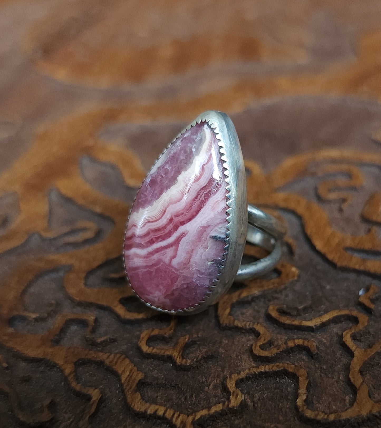 Rhodochrosite Sterling Silver Ring- Size 8