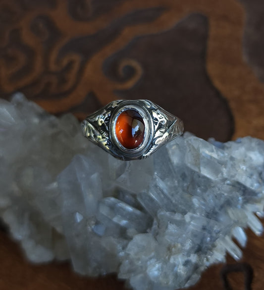 Sterling Silver & Hessionite Garnet Dragon Ring - Size 8