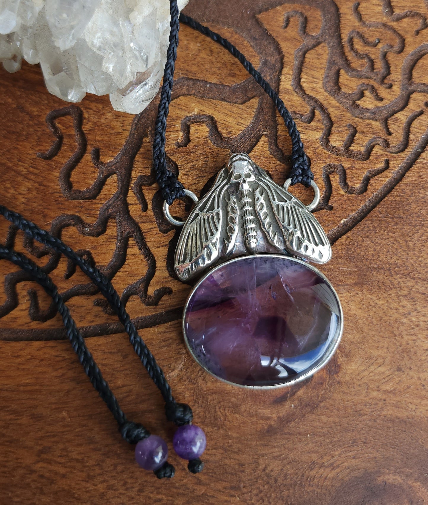 *Reserved for SB* Death's-head Hawkmoth Sterling Silver & Amethyst Necklace