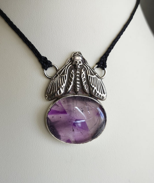 *Reserved for SB* Death's-head Hawkmoth Sterling Silver & Amethyst Necklace