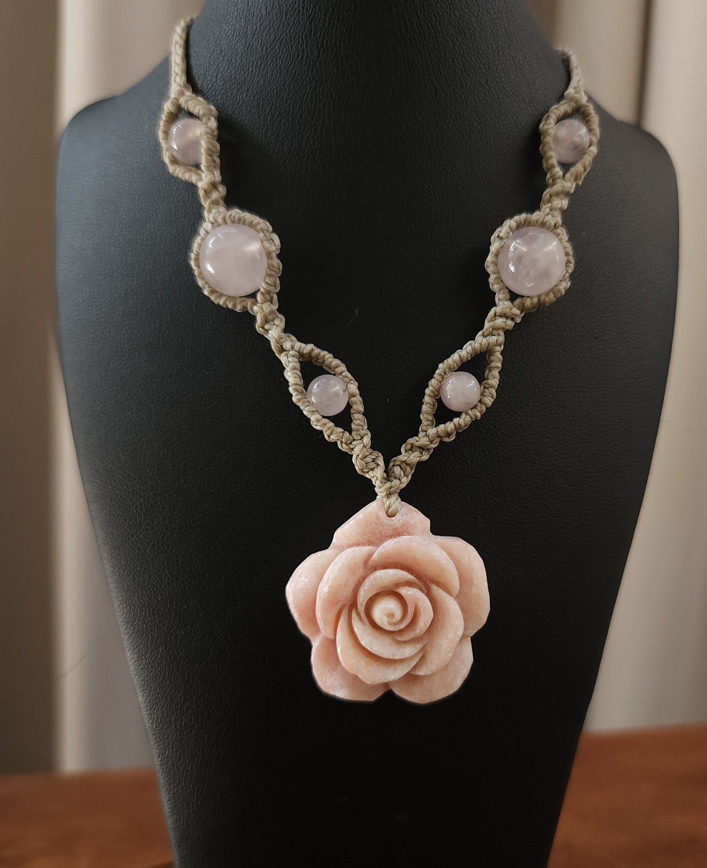 Pink Opal & Rose Quartz Macrame Necklace
