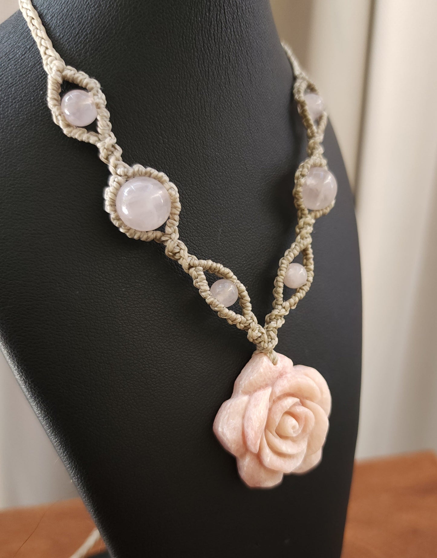 Pink Opal & Rose Quartz Macrame Necklace