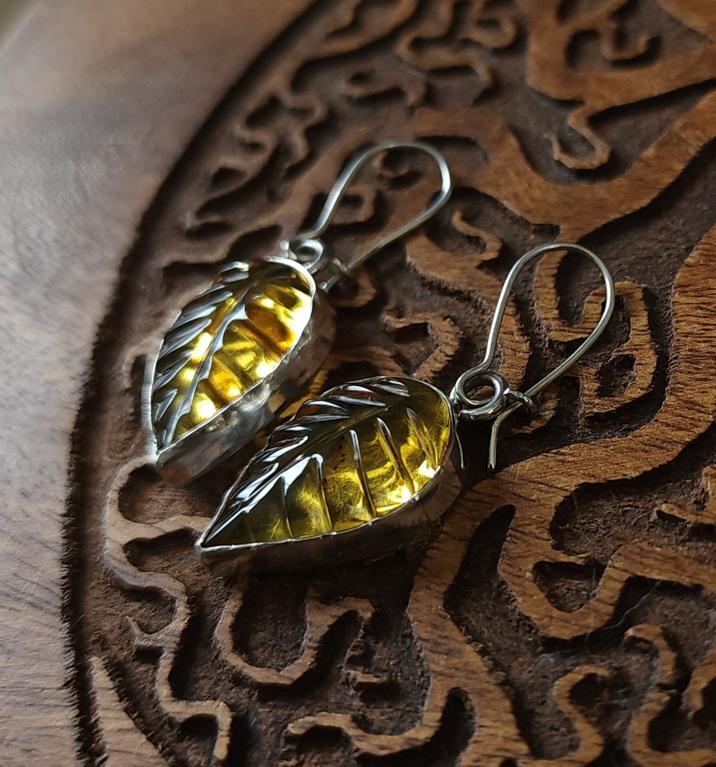 Mexican Amber Leaf Earrings