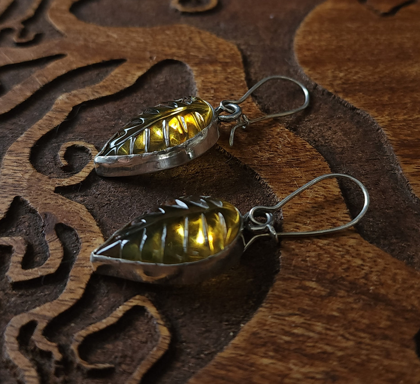 Mexican Amber Leaf Earrings