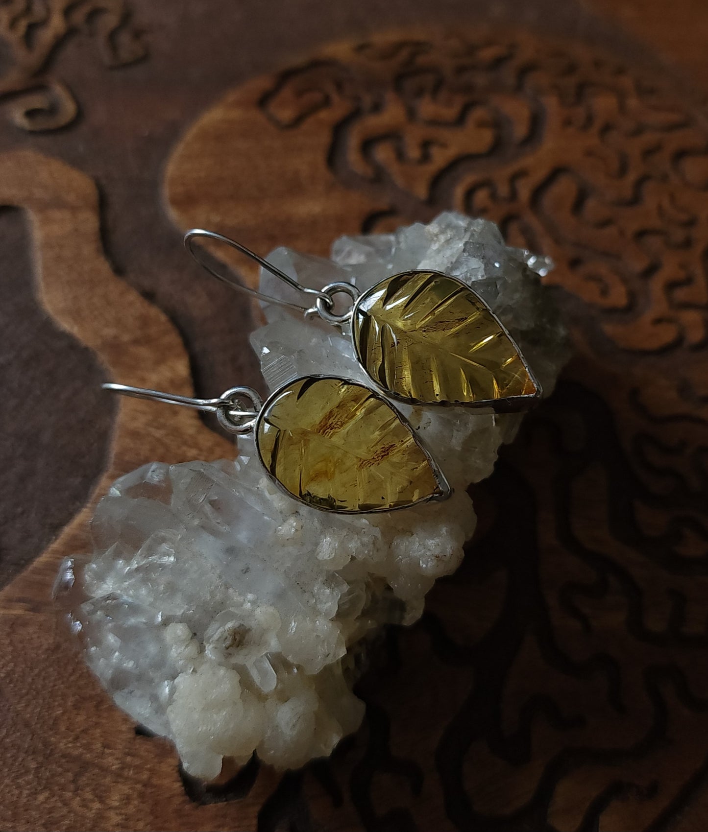 Mexican Amber Leaf Earrings