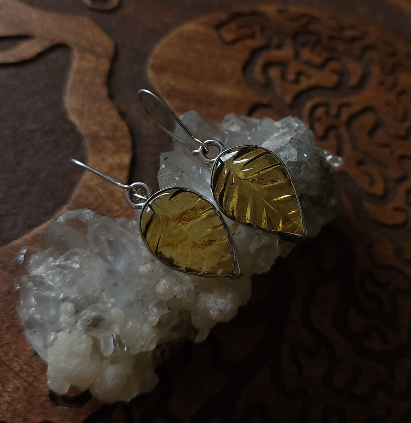 Mexican Amber Leaf Earrings