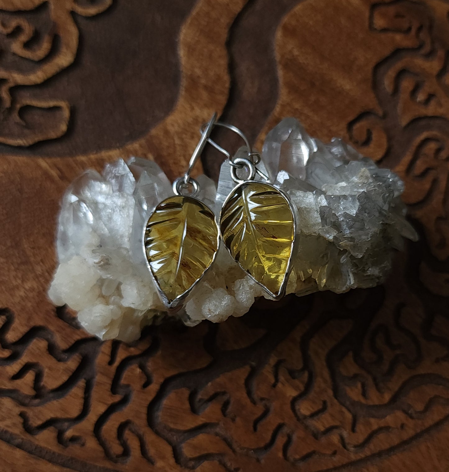 Mexican Amber Leaf Earrings