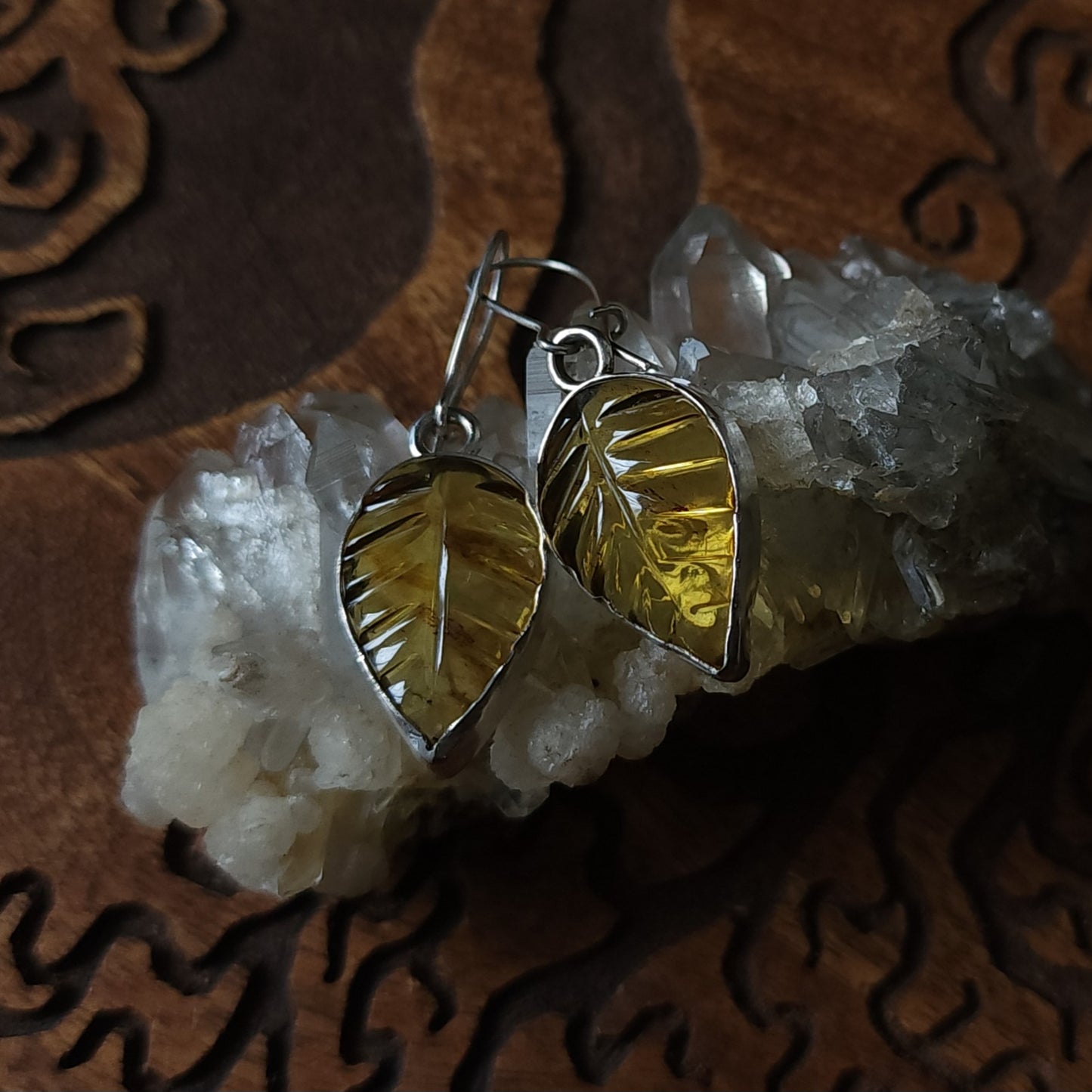 Mexican Amber Leaf Earrings