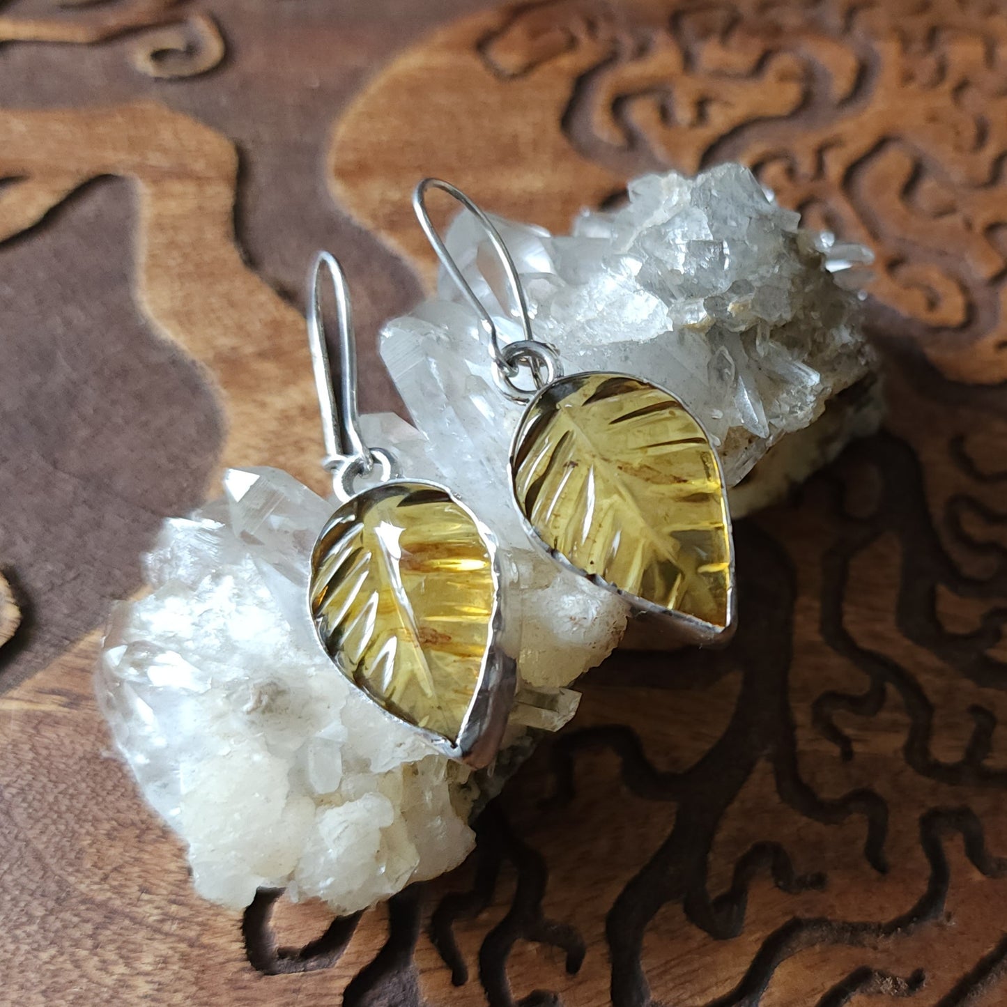 Mexican Amber Leaf Earrings