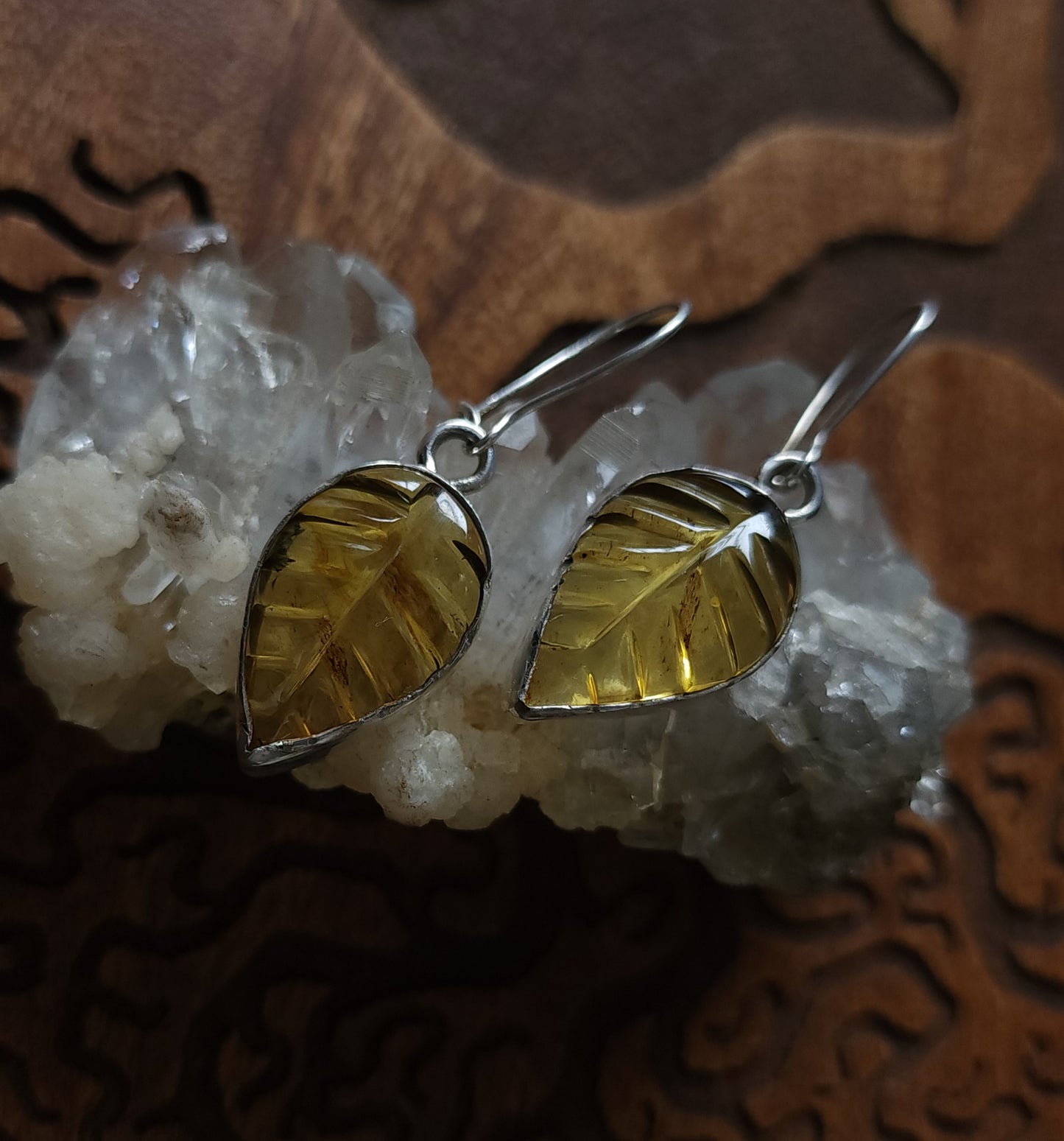 Mexican Amber Leaf Earrings