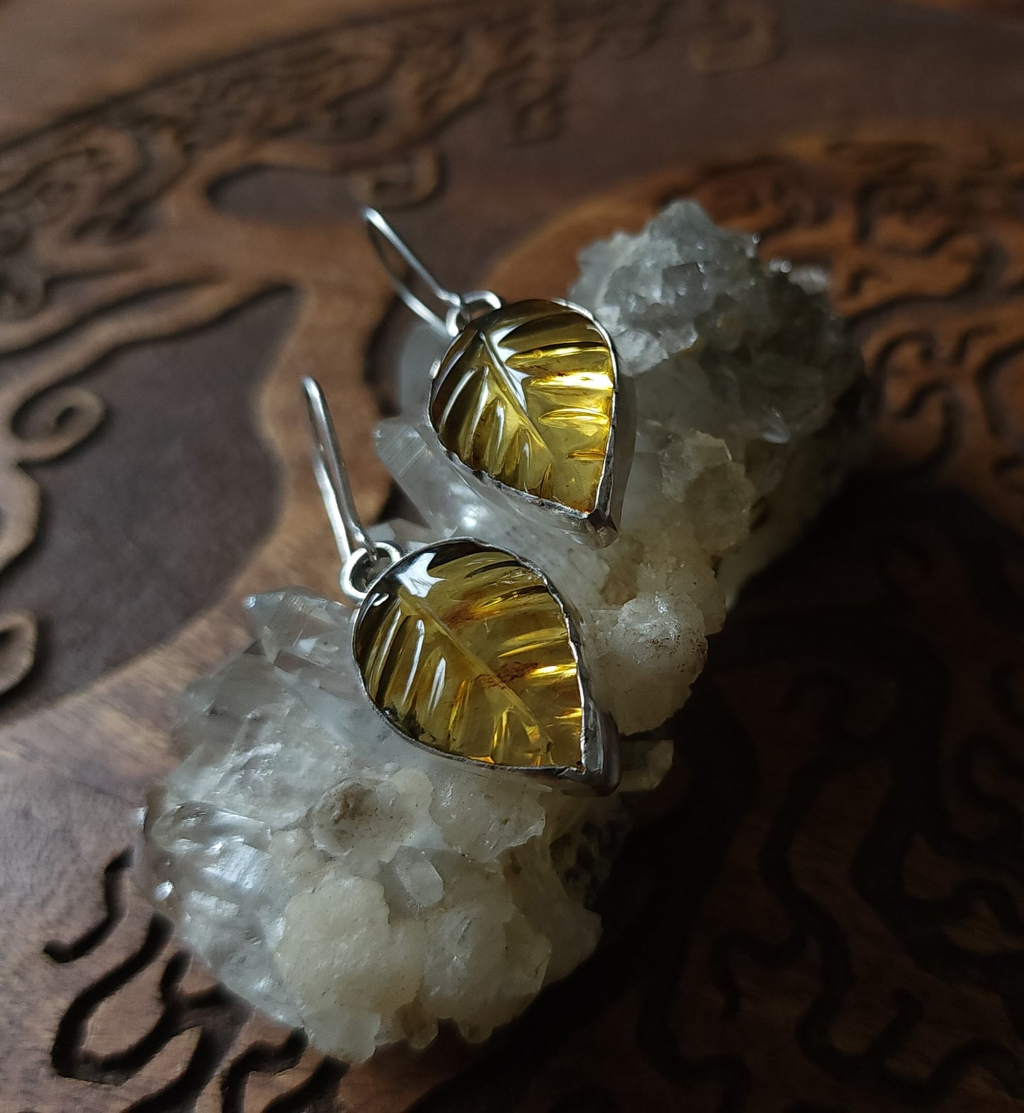 Mexican Amber Leaf Earrings