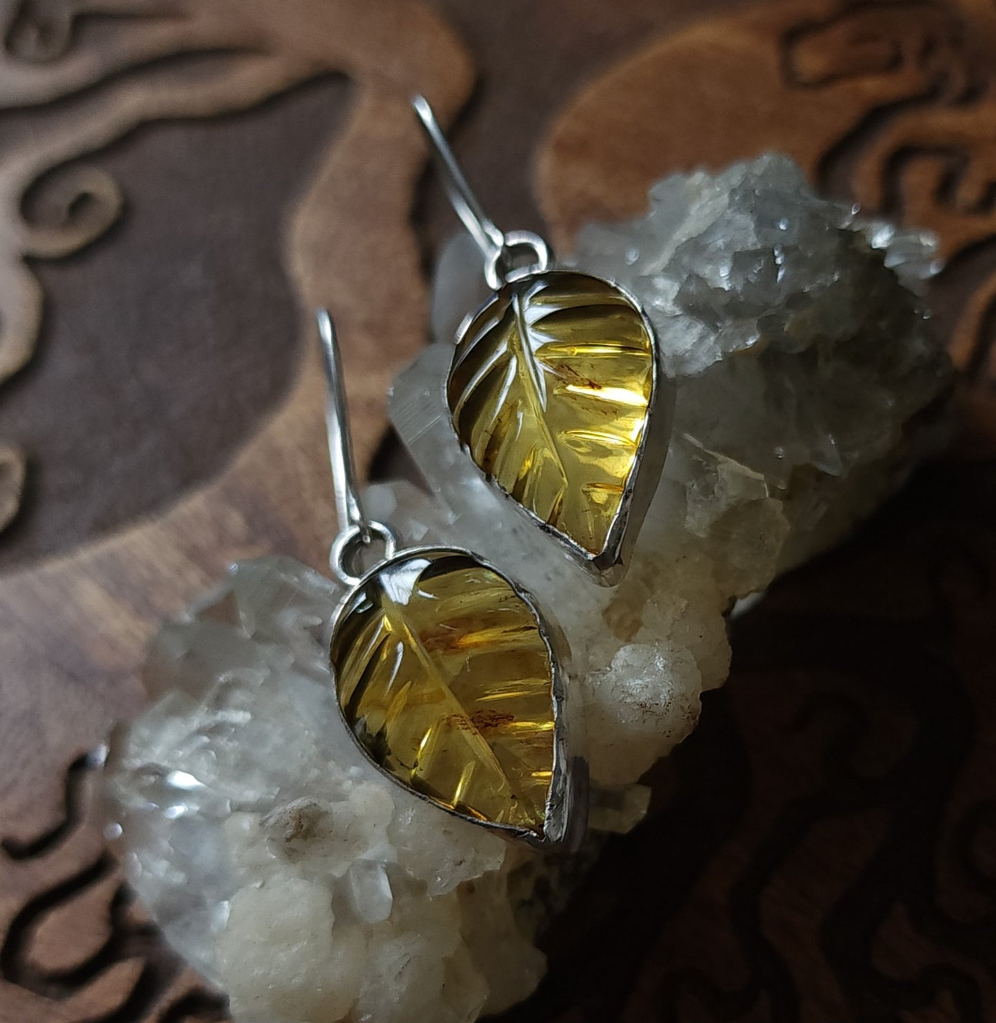 Mexican Amber Leaf Earrings