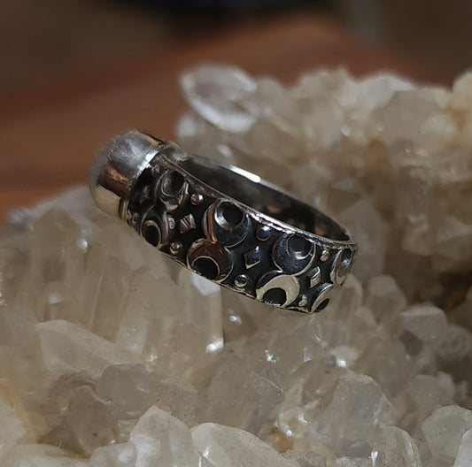Crescent Moon Ring with Moonstone - Size 7.5
