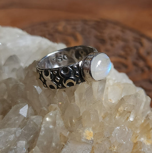 Crescent Moon Ring with Moonstone - Size 7.5