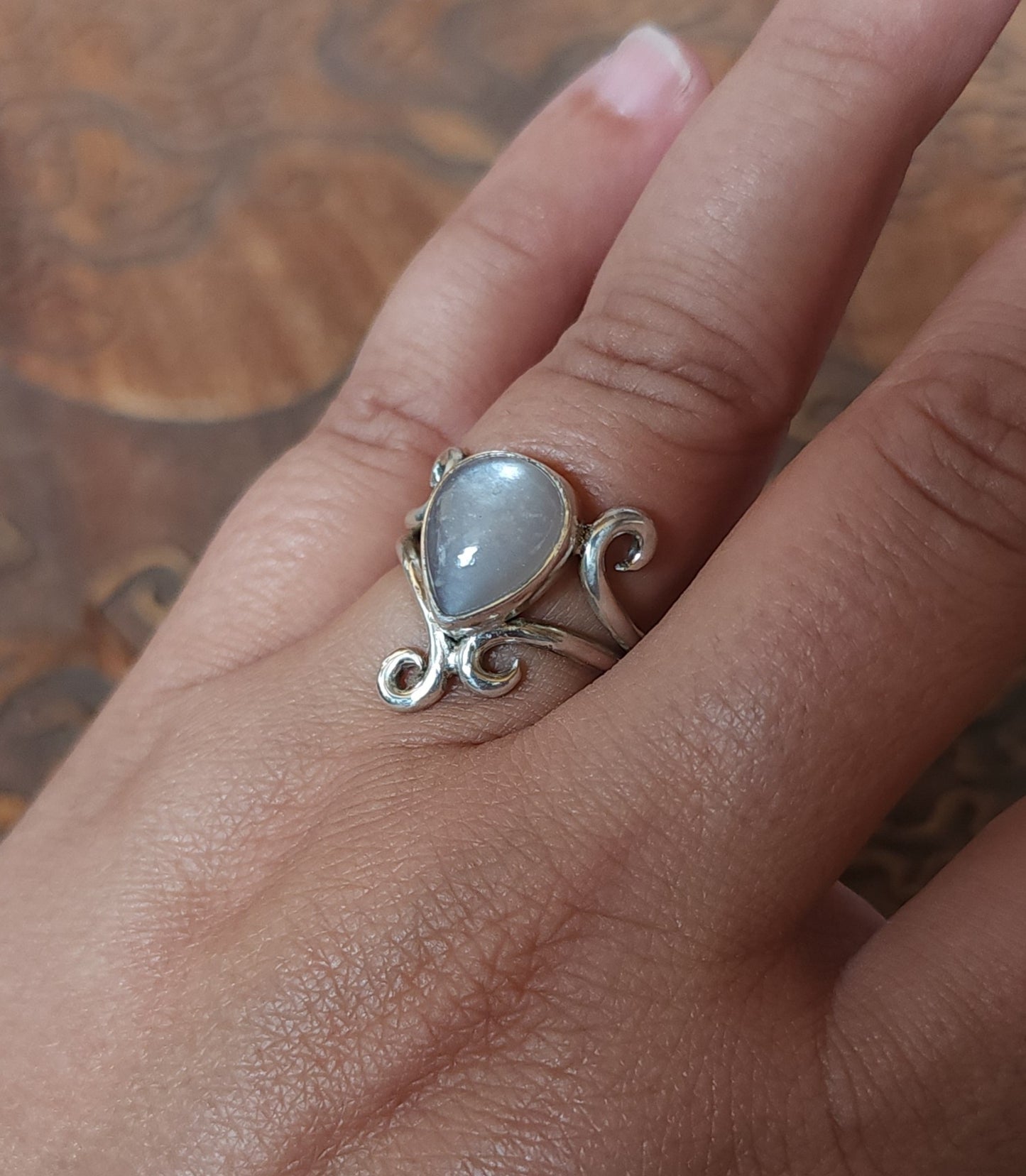 Sterling Silver & Moonstone Ring - Size 6.5