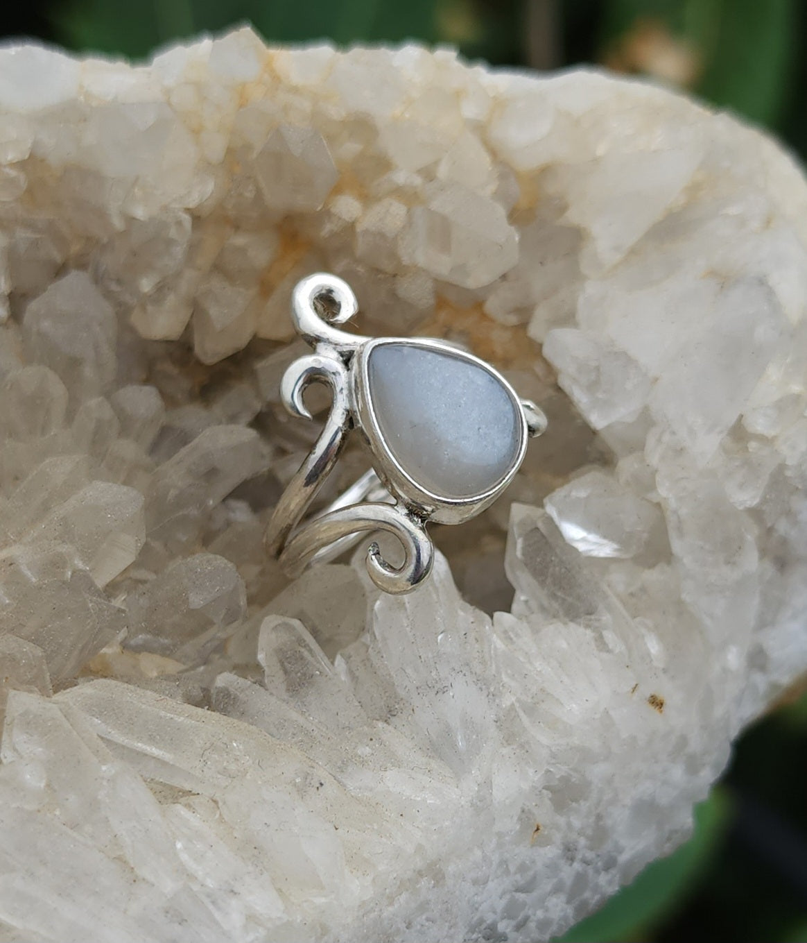 Sterling Silver & Moonstone Ring - Size 6.5