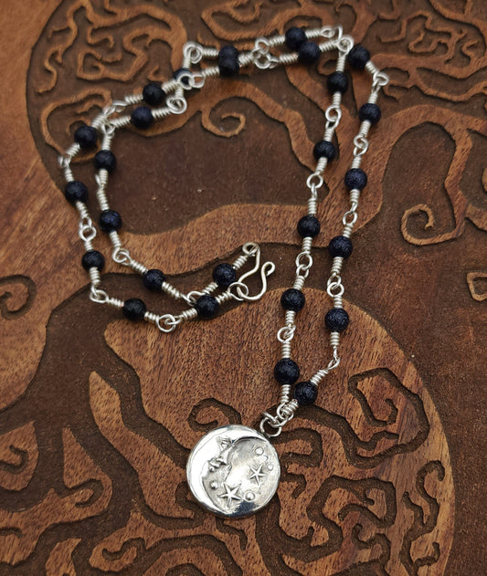 Celestial (Silver) - One of a Kind Silver & Blue Goldstone Necklace
