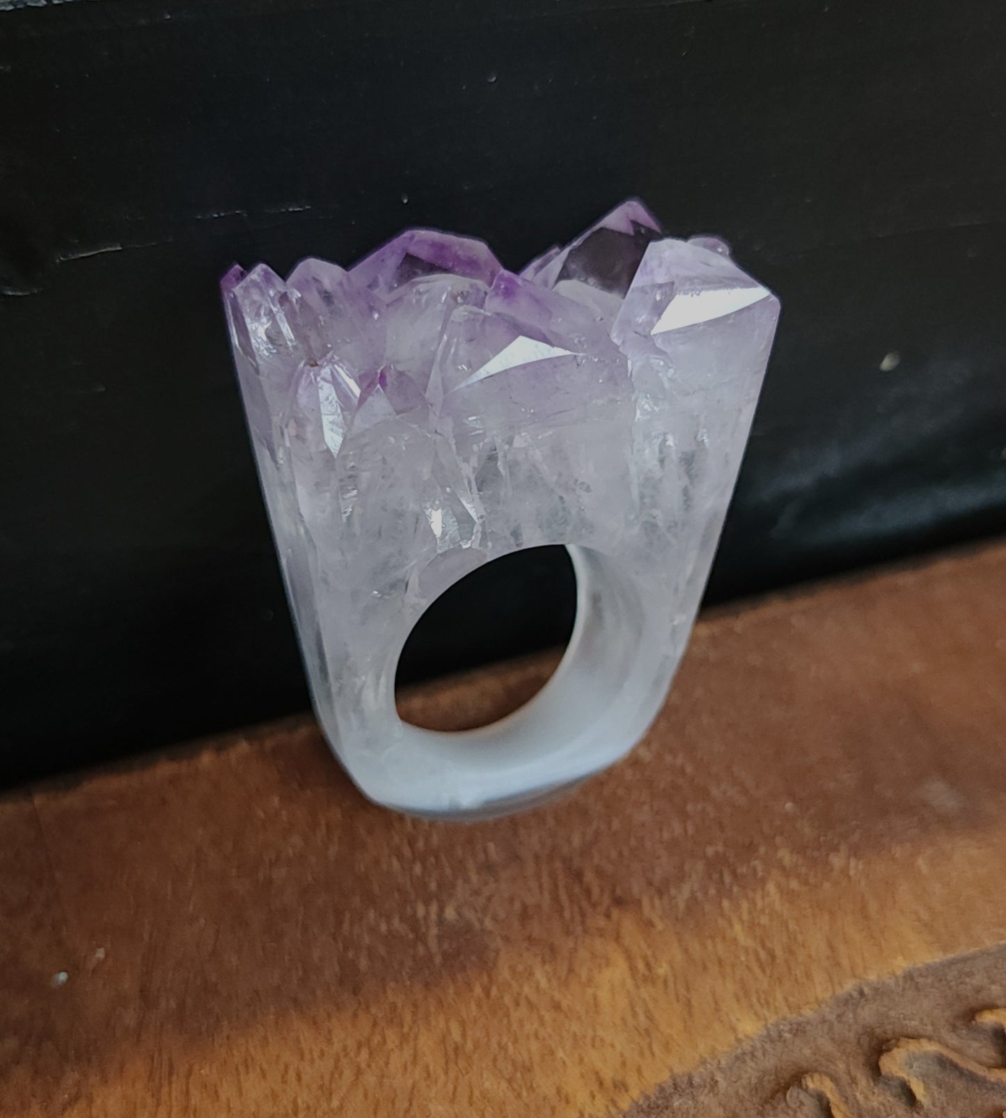 Amethyst Agate Druzy Ring - Size 8