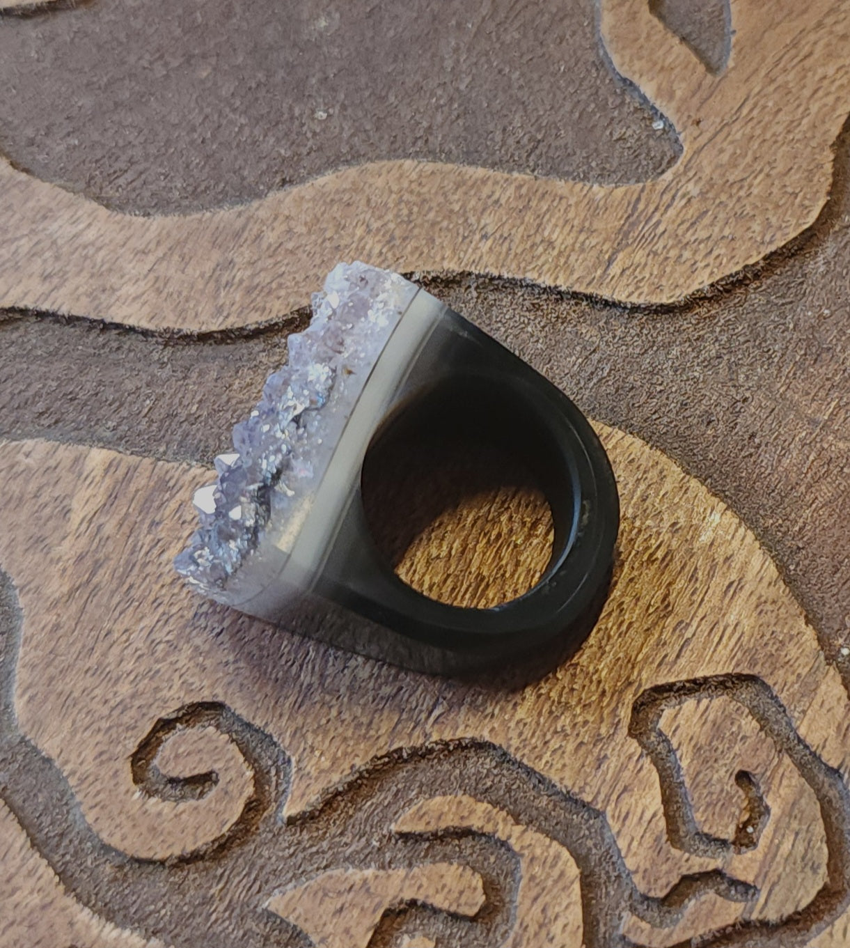 Amethyst Agate Druzy Ring - Size 6