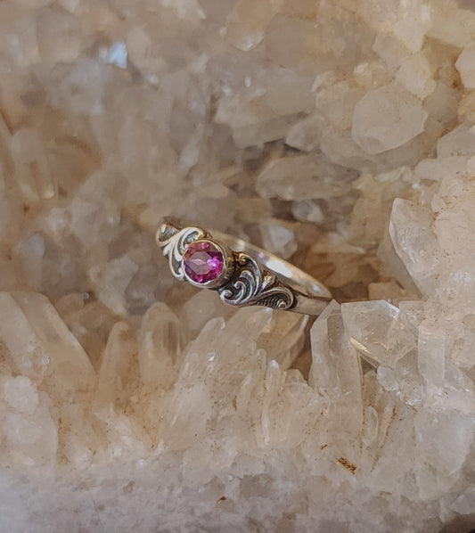 Handcrafted Sterling Silver & Rhodolite Garnet Ring - Size 8