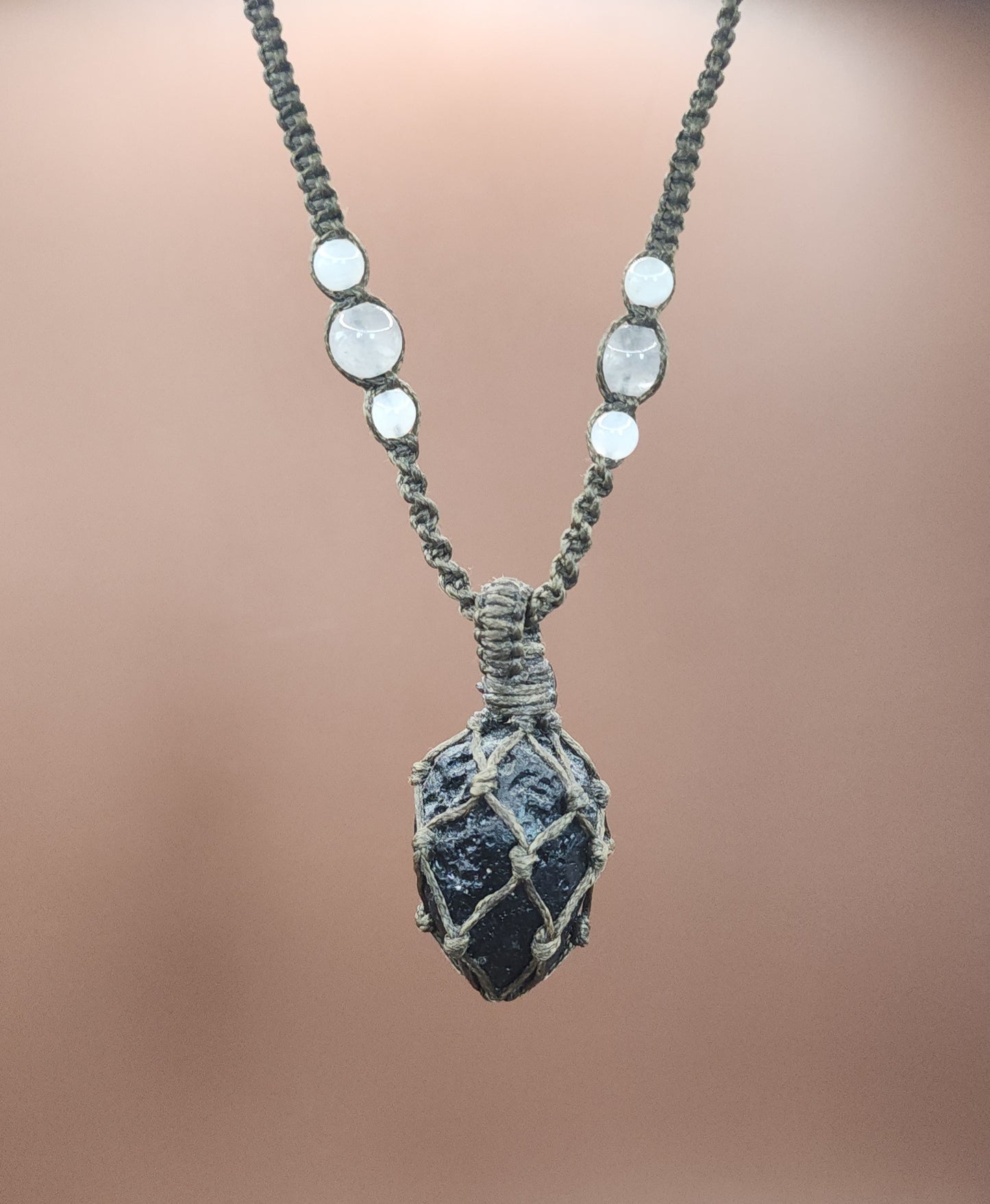 Tektite & Moonstone Macrame Necklace
