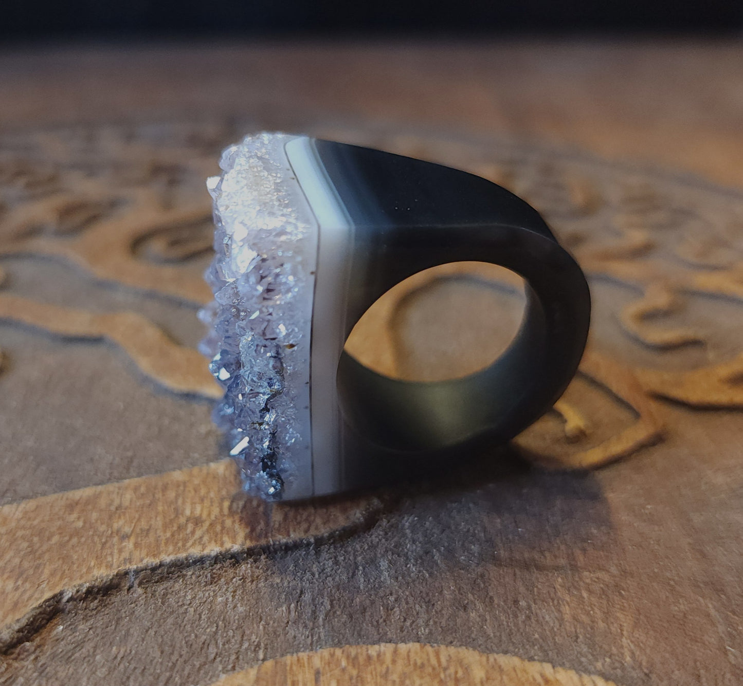 Amethyst Agate Druzy Ring - Size 6